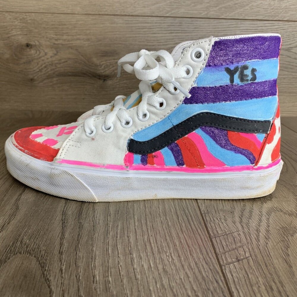 Vans High Top Womans Size 7 Custom Painted Pink Gold Purple Light Blue - Picture 8 of 16